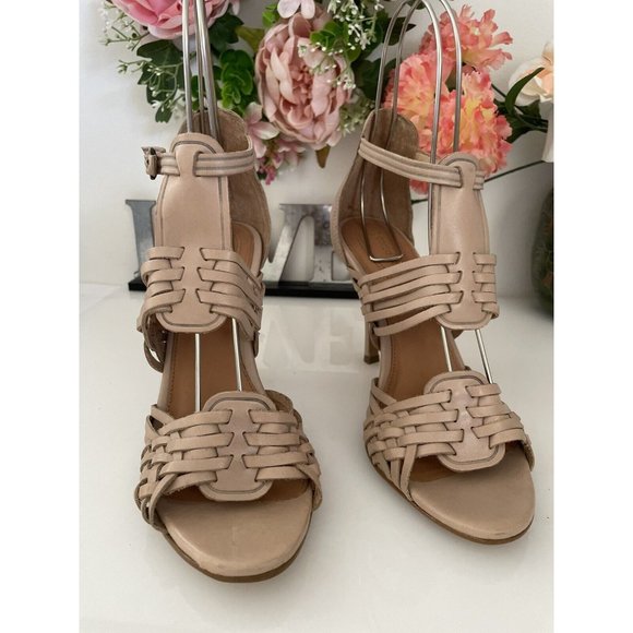 Corso Como Strappy Beige Nude Leather Sandals 4" Heels‎ Back Zipper Size 8.5 EUC - Picture 9 of 11